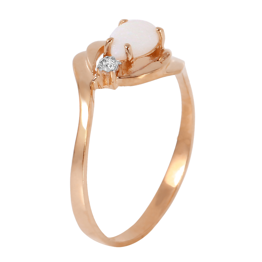 14K. SOLD GOLD RING WITH NATURAL DIAMOND & OPAL (Rose Gold) - Picture 4 of 6
